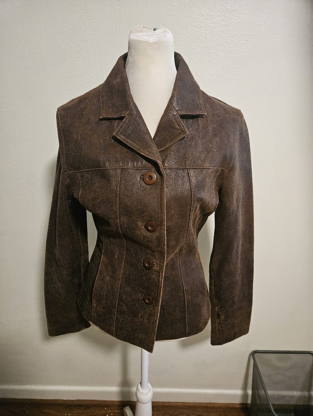 Wilson Leather's Y2K 90s Vintage Tailored Leather Button-up Jacket Small